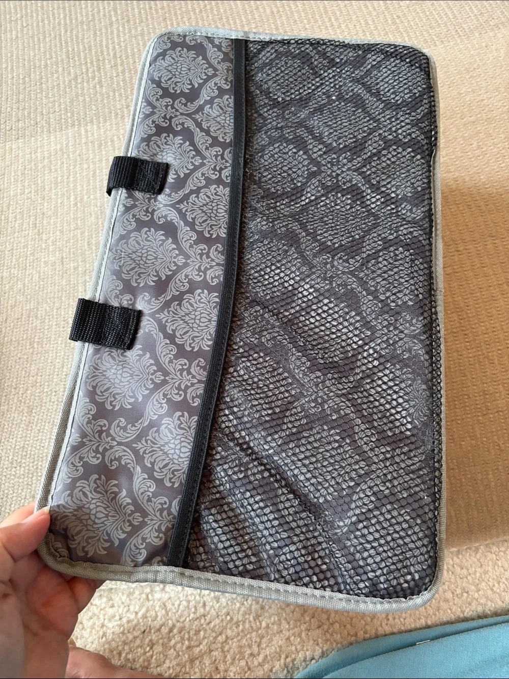 Mary Kay Gray Patterned Organizer Caddy with Black Mesh Pockets